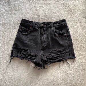 Topshop Black Ripped Jean Shorts